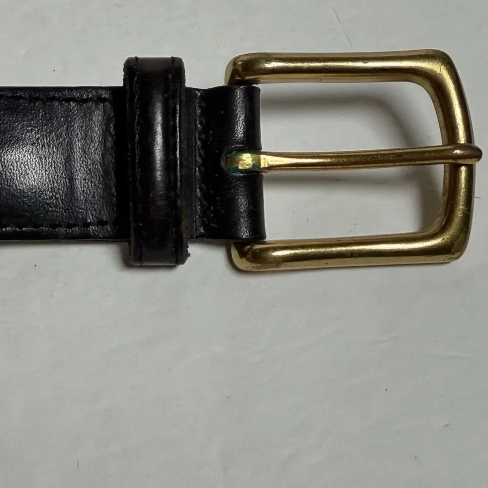Trafalgar Belt Mens 38 Black Braided Leather Gold Tone Buckle Made in Turkey